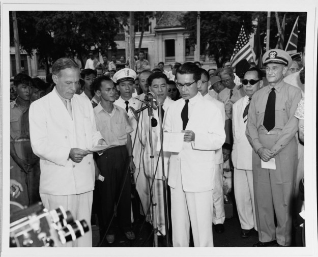 US Ambassador Donald Heath (left) with the Mayor of Saigon. Heath, a career diplomat from Topeka, found himself at the center of the intrigue in Saigon during his tenure.